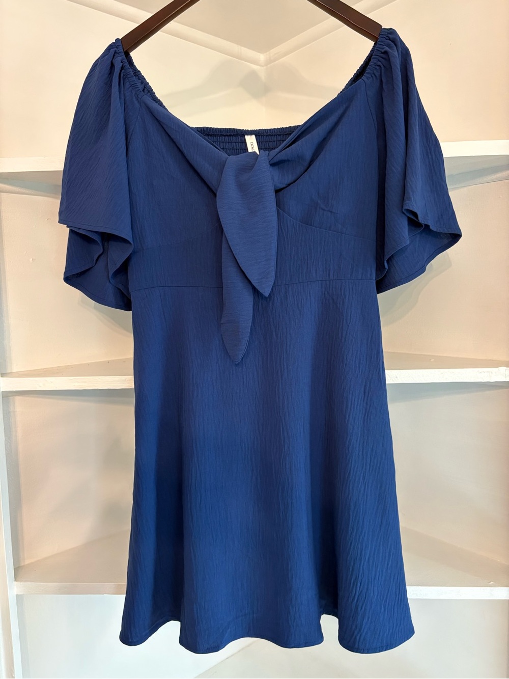 Off-Shoulder Royal Blue Tie-Front Mini Dress
